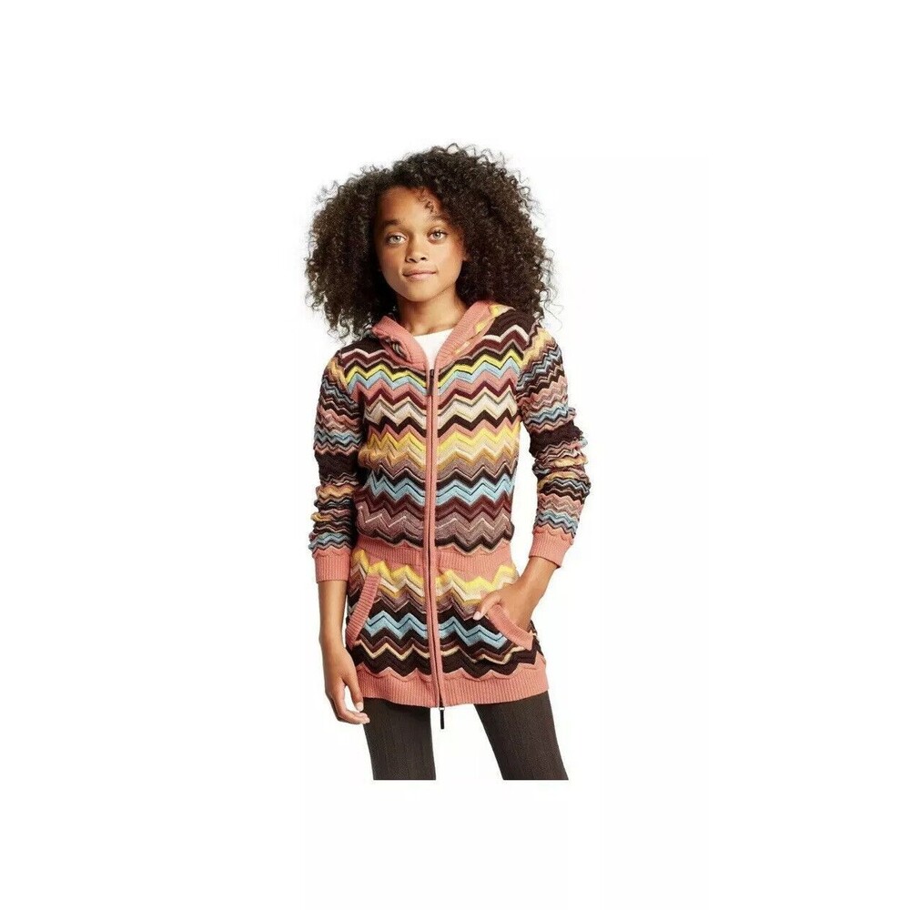 MISSONI FOR TARGET Girls Chevron ZigZag Hoodie Sweater Cardigan Zip NEW MEDIUM